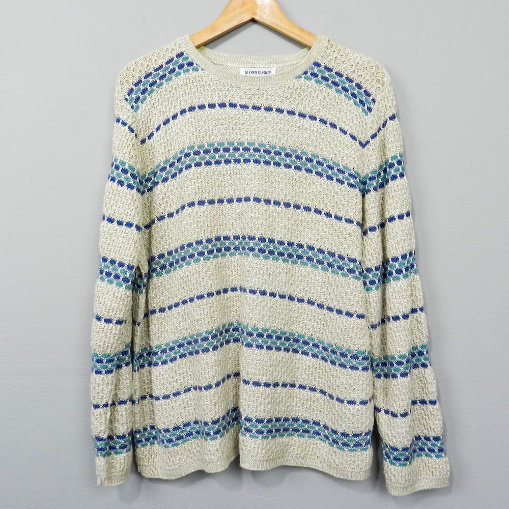 Vintage 90s Alfred Dunner Knitted Sweater Size L Oatmeal Textured Pullover Cozy